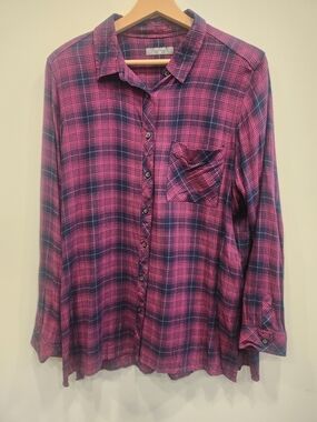 Denver Hayes Pink and Navy Plaid Button-Down Shirt